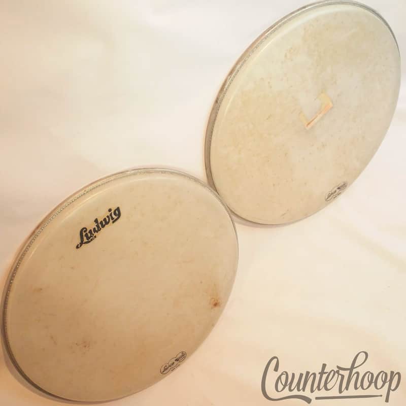 Ludwig 20"60s Script Logo Bass Drum Heads 2x Batter+Resonant White Super Classic image 1