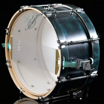 Woods Custom Drums - "Earthlings" Maple/Mahogany/Maple Snare Drum, 14” x 6.75" in Blue Lacquer image 3