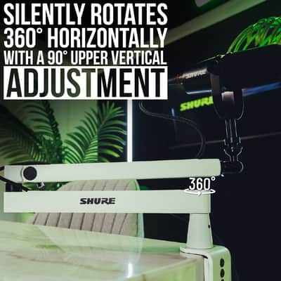 Shure by Gator Premium Low-Profile Desktop Mic Boom Stand - Fully Adjustable for Podcast, Streaming, and Home Office Setups, White (SH-BROADCAST2-W) image 3