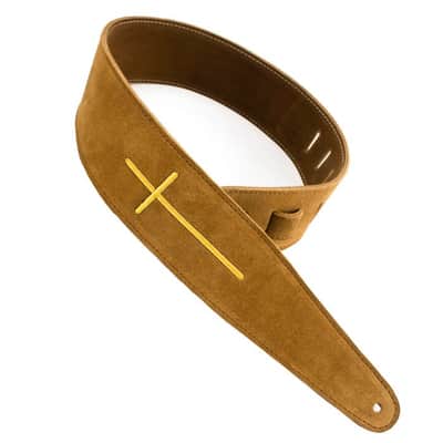 Henry Heller 2.5" Wide Embroidered Cross Velvety Suede Guitar Strap #HP25ESCR-03