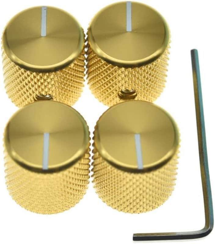 4pcs Aluminium Guitar/Bass Knobs Volume/Tone Control Knob 1/4" Metal Universal Potentiometer Pot Knobs with Set Screw and Indicator for Tele/Telecaster/P Bass Gold image 1