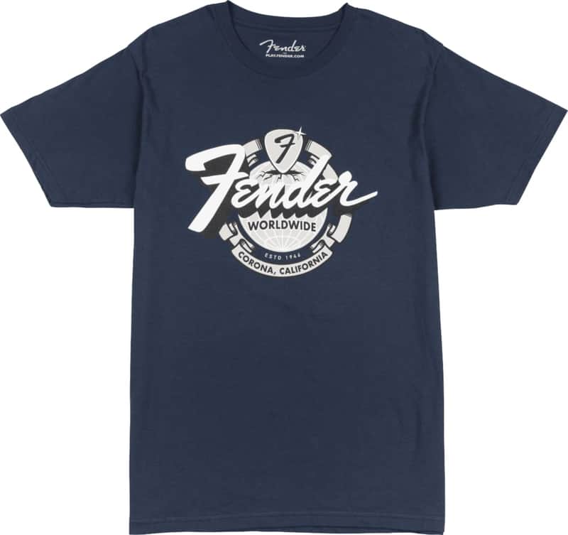 Genuine Fender Guitars World Wide T-Shirt/Tee, Vintage Navy, XL, X-Large image 1