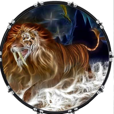 Custom Graphical 22" Kick Bass Drum Head Skin -Cat Neon Lion image 1