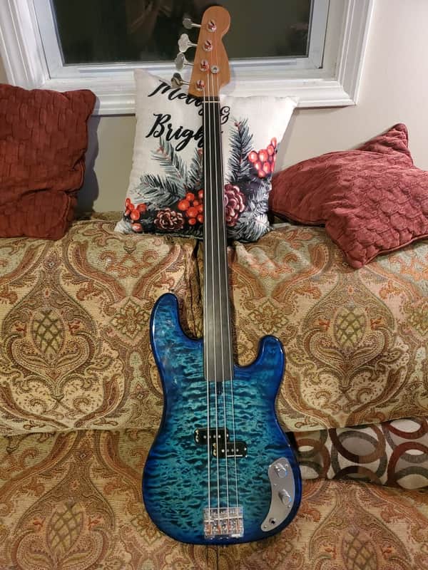 Warmoth Custom Fretless Bass Blue image 1
