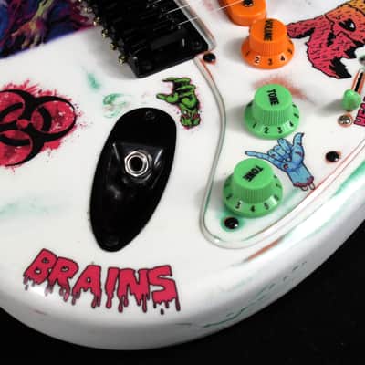 Custom Painted and Upgraded Fender Squier Strat - Aged and Worn With Graphics and Matching Headstock image 12