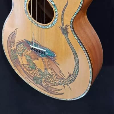 Blueberry Handmade Double Cutaway Grand Concert Acoutic Guitar Dragon Motif image 12
