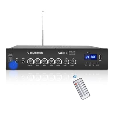 PAC80X2CL25B | Commercial Restaurant Amplifier and Column Array Set with a 2-Zone 70V/100V Bluetooth Amp, 2 x All-Weather Dual 5" Speakers, Black image 2