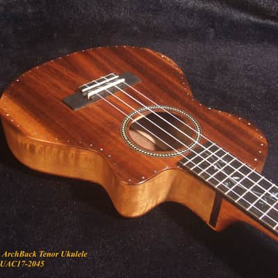 Handcrafted Tenor Ukulele, Carved ARCHBACK Solid Hawaiian Koa, Flame Maple MOP Vine Inlay, Soft-bag, Bruce Wei UAC17-2045 image 2