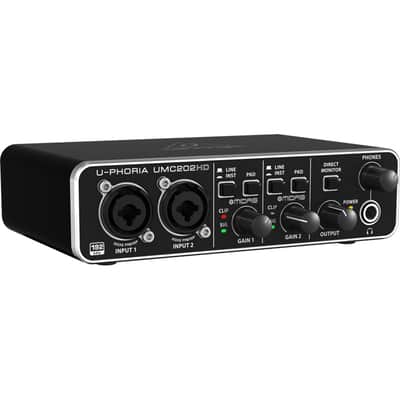 Behringer U-Phoria UMC202HD Audiophile 2x2 USB Audio Interface with MIDAS Mic Preamplifiers, 24-Bit/192kHz Resolution - With 6' 8mm XLR Microphone Cable, Fiber Optic Cleaning Cloth image 2