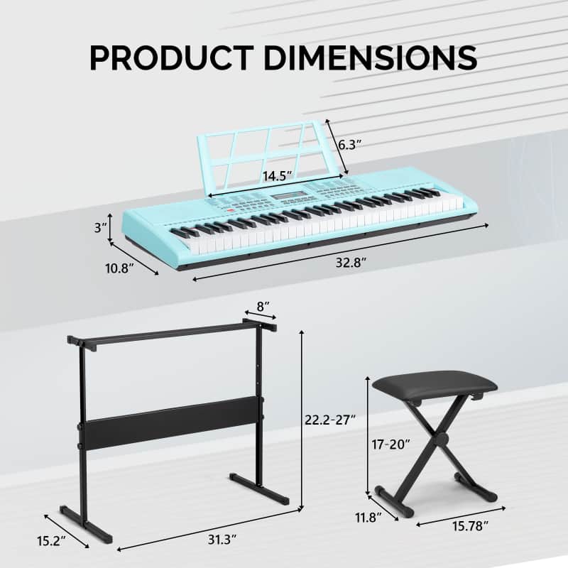 Glarry Blue 61-Key Portable Keyboard Set w/LCD Screen, Stand, Microphone image 1