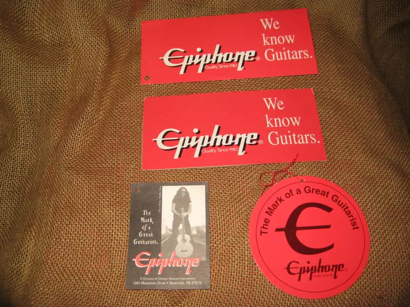 Epiphone Dealer Display Set of 4 Promo Tags and Sign 1990's image 1