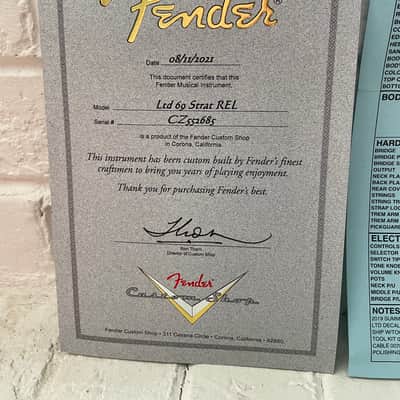 Fender Custom Shop Certificate of Authenticity and Floor Traveler for Ltd Journeyman 69 Strat Relic (Serial #CZ552685) image 2