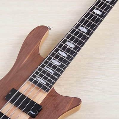 Hickory Wood Top Custom 5 String Electric Bass, Ash Body, Maple Neck Through, 24 Frets Fingerboard image 3