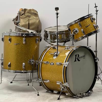 Rogers 20/12/16" Cleveland-Era Holiday Drum Set - VIDEO Gold Sparkle "Headliner" Outfit w/ 5x14" Powertone image 2