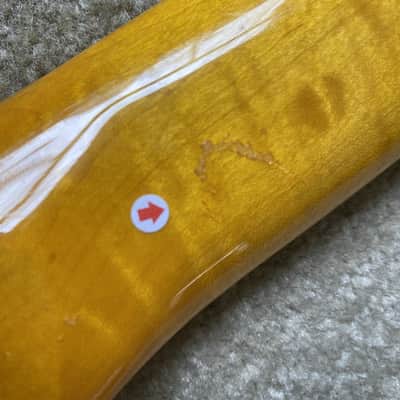 Yellow Tiger Maple Wood Guitar Strat Style Neck, 22 Frets image 7
