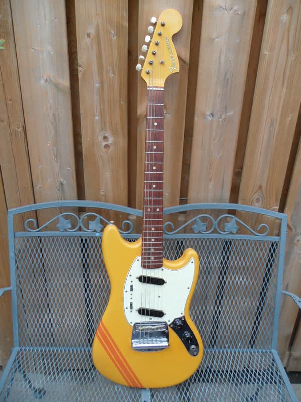 1969 Fender Mustang Custom Orange with racing stripes Excellent image 1