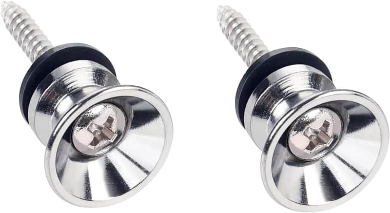 Guitar Strap Buttons Metal End Pins with Mounting Screws for Acoustic/Electric Strat Tele Guitars Pack of 2 Chrome image 1