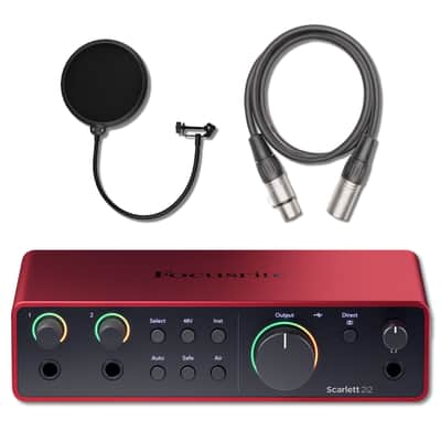 Focusrite Scarlett 2i2 4th Gen USB Audio Interface with Gator Microphone Pop Filter, XLR Cable and StreamEye Polishing Cloth image 1