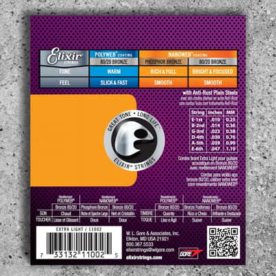 Elixir Strings - Acoustic 80/20 Bronze with NANOWEB Coating - Elixir Acoustic Guitar Strings - Extra Light (.010-.047) image 2