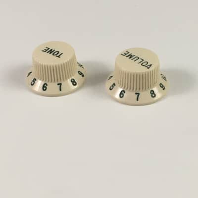 Two Vintage Fender Knobs Strat Green Numbers Fonts Relic Stratocaster 3 Spokes image 8