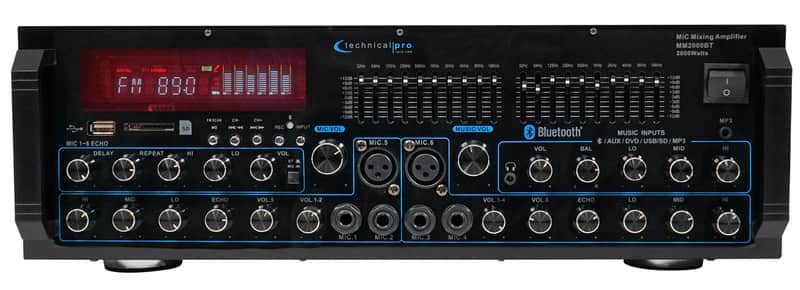 Technical Pro MM2000BT Powered Bluetooth Microphone Mixer Amplifier Amp SD, USB image 1