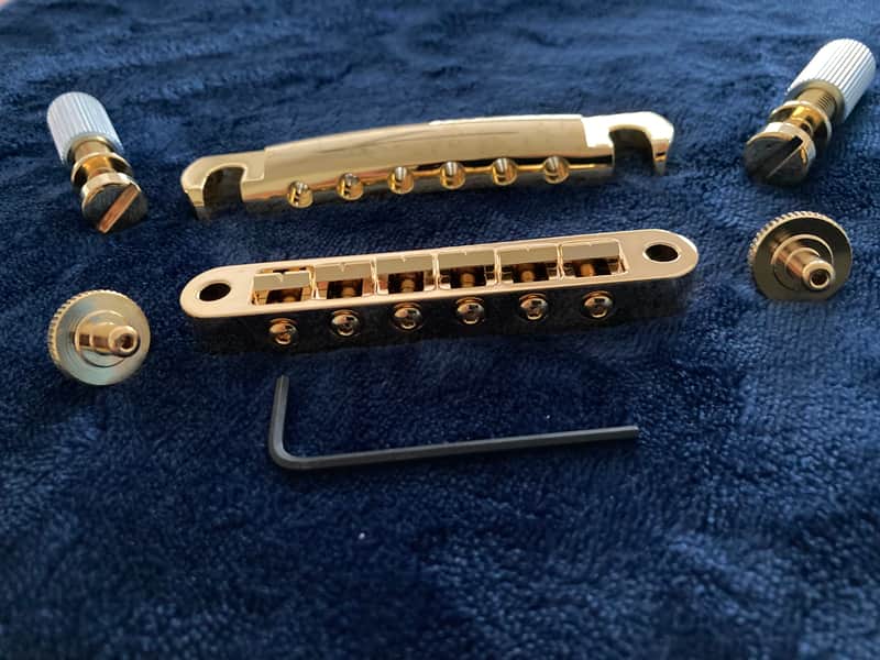 Advanced All Brass Precision Machined Nashville T-O-M Bridge.  and matching Stop Bar Tailpiece -COMBO 2024- Gold Plated Brass. image 1