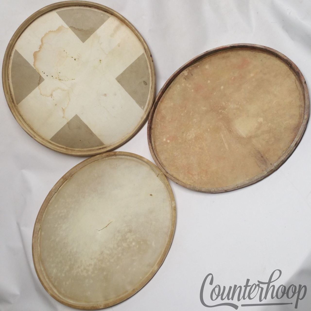 Leedy&Ludwig 3x 16" Calf Skin Floor Tom Drum Batter/Resonant Heads Vintage 40s* — main photograph