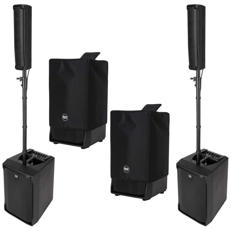 2x RCF EVOX JMIX8 Active 12" 1400W Line Array PA System w/8-Input Mixer + Covers image 1
