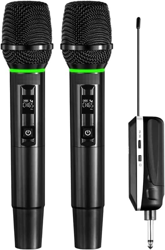 Wireless Microphone, Professional Dual Handheld Rechargeable Wireless Microphones, 656FT Range Receiving, Less Latency Karaoke Microphone for Singing, Speech, Party image 1