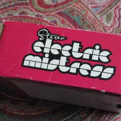 visibly used condition genuine Electro Harmonix EMPTY CARDBOARD BOX +orig Owner's Manual ONLY for EXO Stereo Electric Mistress (NO pedal, NO power supply, NO warranty/registration paperwork) 2010s, OUTER AREAS pink / GRAPHIC black & white, white image 13