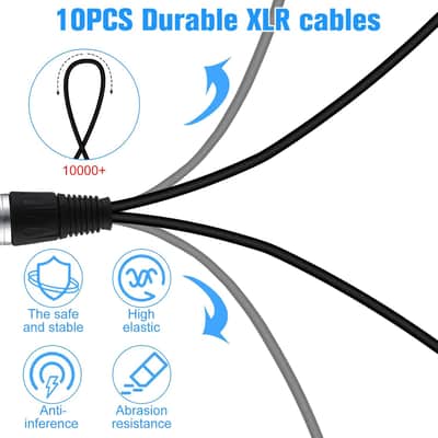 XLR Splitter Cable 1 XLR Female to 2 XLR Male Patch Y Cable Balanced Microphone Splitter Cord Audio Adaptor XLR Y Splitter Microphone Cable for Stereo Mic to L and R Audio Track, 1 Foot (10 Pcs) image 4