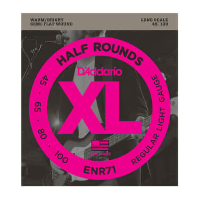 D'Addario 4 Set Bass XL Half Rounds 45-100 45-65-80-100, ENR71 - String Set for 4 String Bass Guitar image 1