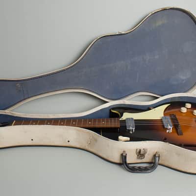 Airline  Model 7227 Arch Top Hollow Body Electric Guitar (1961), original two-tone soft shell case. image 10