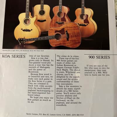 Taylor Flyer Brochures 90s ? Dan Crary Artist Series Koa 900 800 700 600 500 image 5