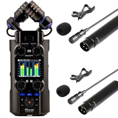 Zoom H5studio 4-Track Handy Recorder with 32-Bit Float Recording + 2x Vidpro Professional Wired XLR Lavalier Microphone XM-L2 for Pro Audio Equipment with XLR Input image 1