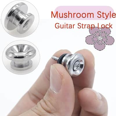 2pcs Silver Metal Guitar Strap Locks, Mushroom Style Guitar Strap Lock Buttons, Electric Guitar Strap Locks, Mushrooms Head Guitar Strap Button for Guitar Bass Ukulele image 2