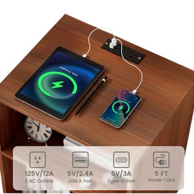 Record Player Stand w/ Charging Station Vinyl Storage Cabinet Turntable Table Holds 70-100 LPs Walnut image 5