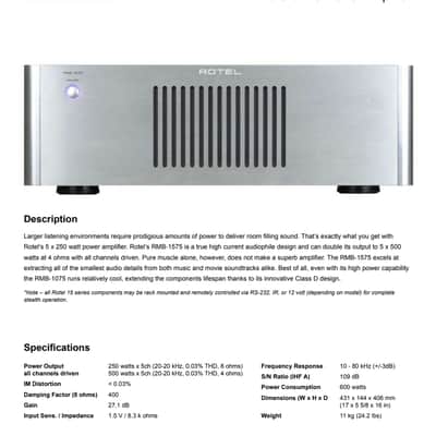 Rotel RMB-1575 5x500 watt amplifier. 2009-2016 - Black image 3