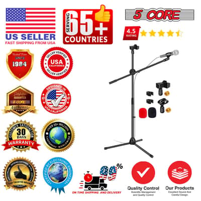 5 Core Microphone Stand Set 2 Pack with Adjustable Tripod Base and Boom Arm image 10