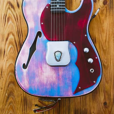 MADE TO ORDER - The Navajo Guslinger - Tribal Style Esquire Thinline Tele - Wine Red/Azul/Brown image 4