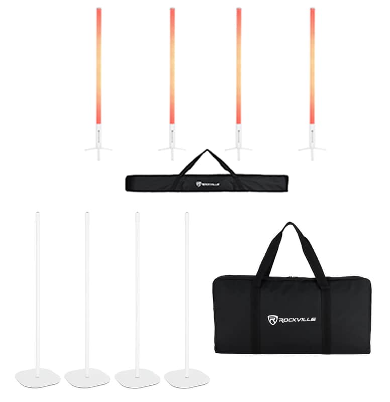 Rockville 4x ROCK SABER White Wireless DMX DJ Battery Tube Lights+Stands+Bag image 1