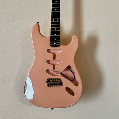 MJT MJT/Fender Stratocaster Body Neck and Hardware - Shell Pink Rosewood Gold image 1