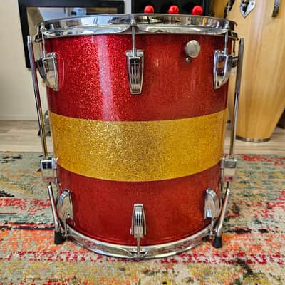 Ludwig Tri-Band Red & Gold Sparkle 3-ply Kit 22-16-12" Blue/Olive Badge image 10
