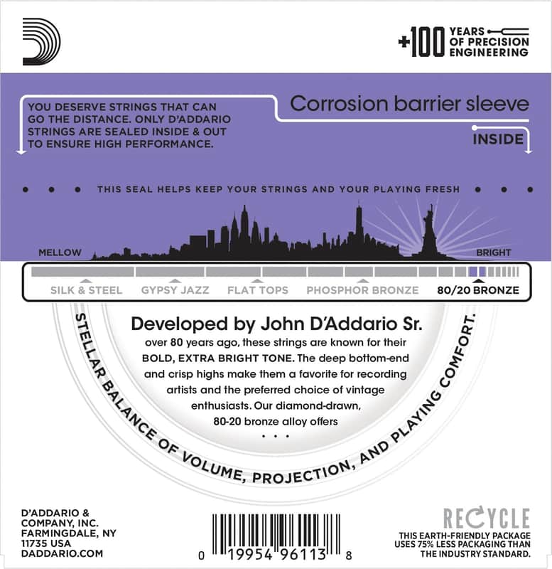 D'Addario EJ13 80/20 Bronze Acoustic Guitar Strings, Custom Light Gauge Standard image 3