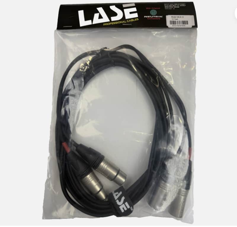 LASE 12 Ft Dual Microphone Cable w Genuine NEUTRIK NC3MXX 3Pin XLR M - NC3FXXX F image 1