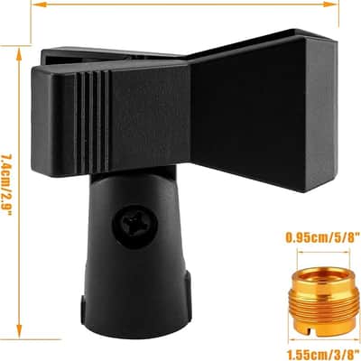 Universal Microphone Clip Holder, Adjustable Mic Butterfly Clip With Adapter for Mic Stand 5/8 Inch Male to 3/8 Inch Female Adapter image 2