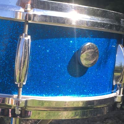 Vintage 1960s Gretsch Round Badge 2-Piece Blue Sparkle Glass Glitter Jazz Drums Virgin Bass Snare USA Jasper Shells 14/22 image 4
