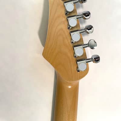 Mt. Fugi Custom offset mustang style electric guitar. Natural Mahogany, Nitro (StewMac Parts) image 6