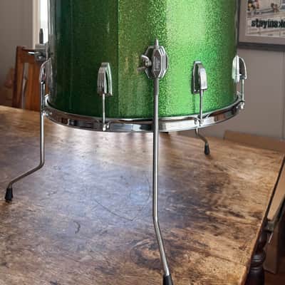 VG Vintage Ludwig No. 952 Classic 16x18" Floor Tom with Keystone Badge Mid 60’s Green Sparkle image 4
