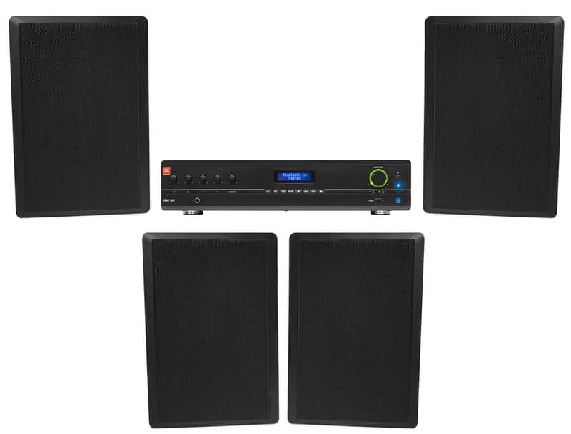 JBL Commercial Amplifier+(4) Slim Black Wall Speakers for Restaurant/Bar/Cafe image 1